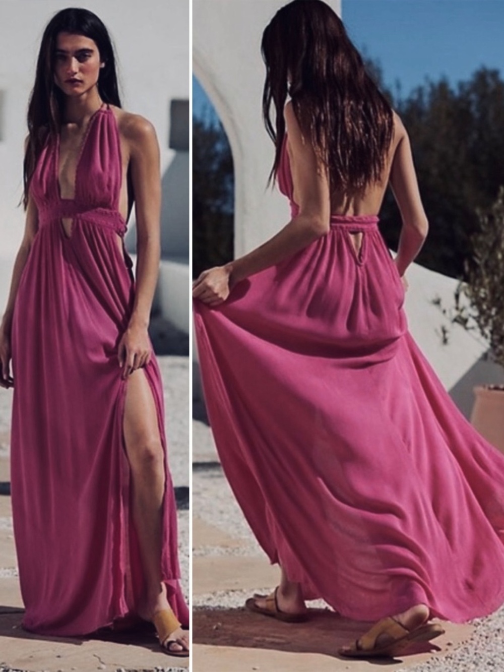 Free People Look into the Sun Halter Maxi Dress sz lg good condition ❤️
